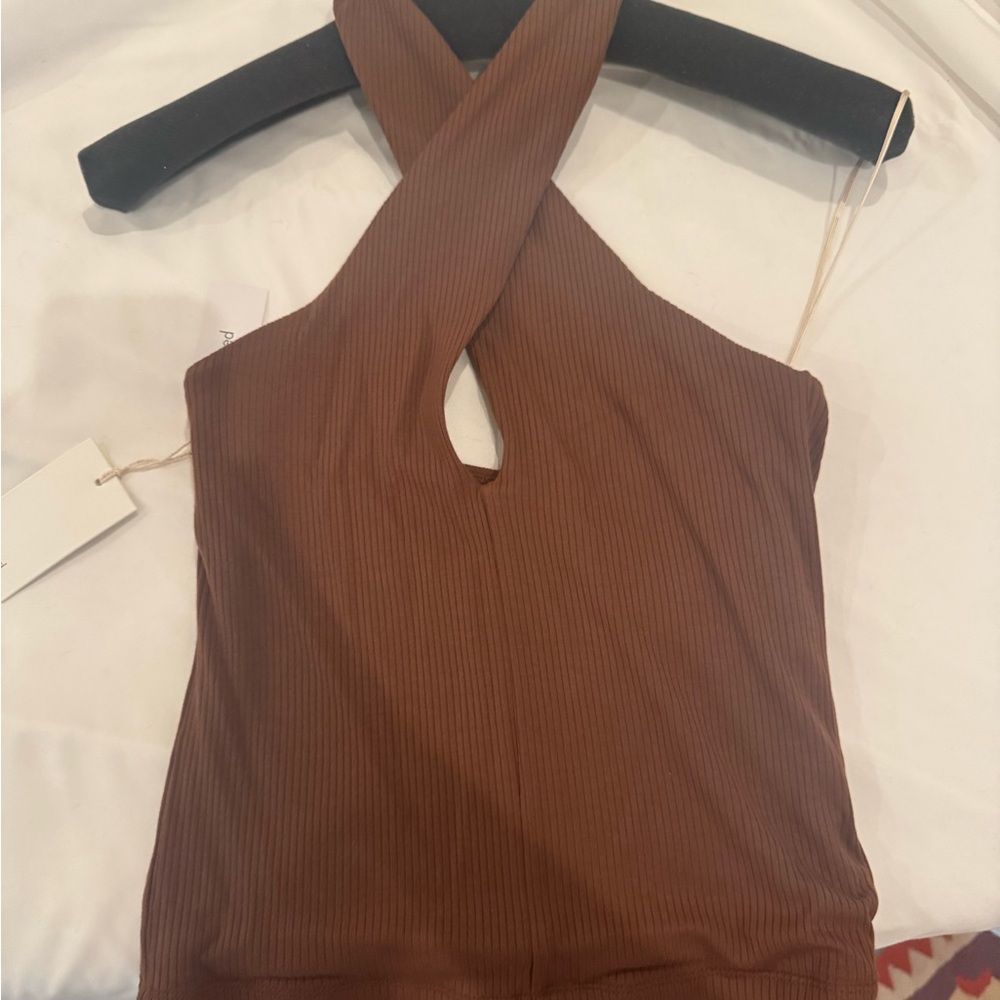 Aritzia Brown Ribbed Halter Top